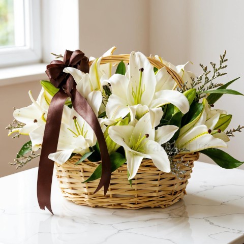 🤍 Elegant White Lily Basket